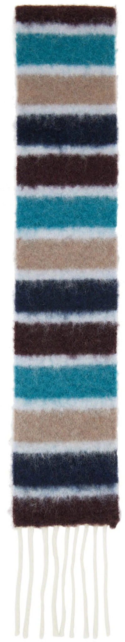 Acne Studios Fringed Striped Alpaca-blend Scarf In Blue/brown