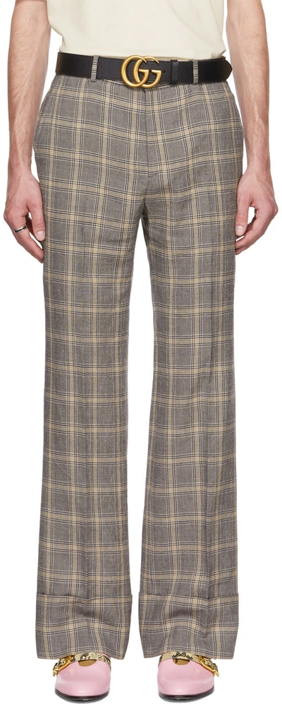 Gucci Wide Trousers In Prince Of Wales In Grey