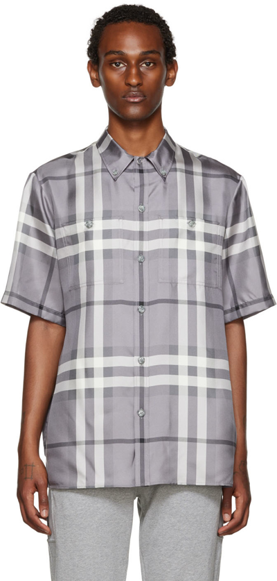 Burberry Bethnal Checked Silk Short-sleeved Shirt In Storm Grey Ip Check