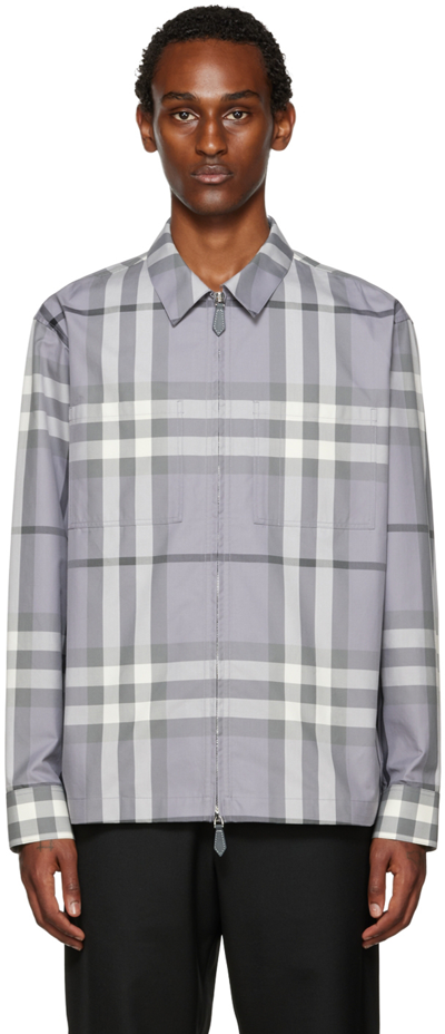 Burberry Peckham Check-print Boxy-fit Cotton-poplin Jacket In Grey