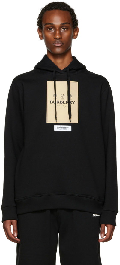 Burberry Logo-patch Cotton-jersey Hooded Sweatshirt In Black