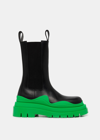 Bottega Veneta Tire Rubber-trimmed Leather Chelsea Boots In Green