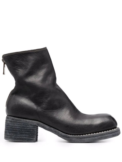 Guidi "pl1"拉链开合粒面皮革短靴 In Black