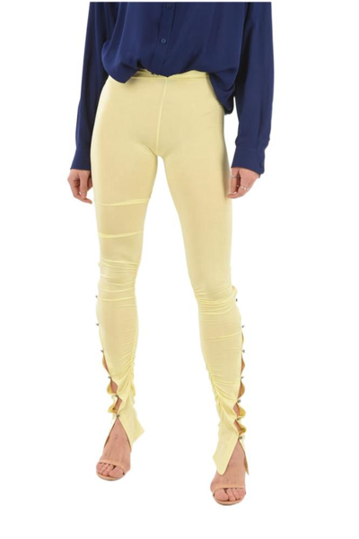 Acne Studios Ruched Embellished Satin-jersey Leggings In Yellow