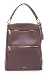 Tumi Voyageur Liv Leather Backpack Tote In Dark Mauve