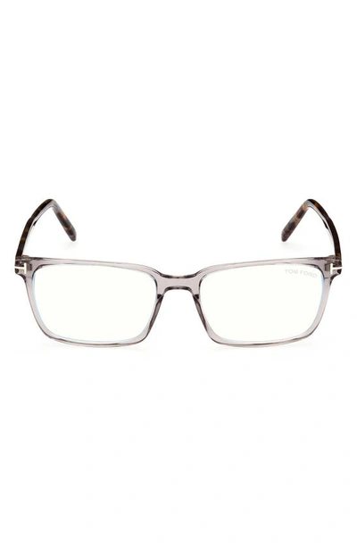 Tom Ford 55mm Rectangular Blue Light Blocking Glasses In Shiny Transparent Grey
