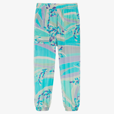 Emilio Pucci Teen Girls Lilly Velour Trousers In Blue