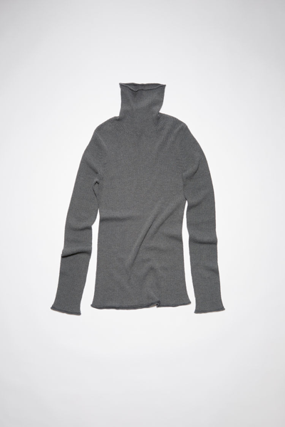 Acne Studios Roll Neck Ribbed Knit Jumper In Stone Grey
