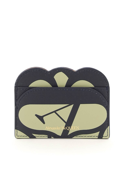 Alexander Mcqueen Logo-print Leather Cardholder In Black,green