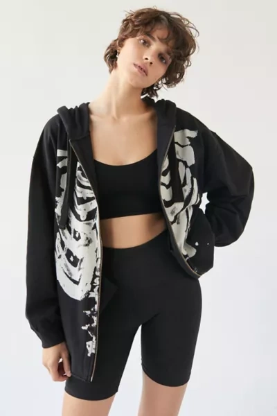 Urban Outfitters Uo Skeleton Zip-up Sweatshirt In Black