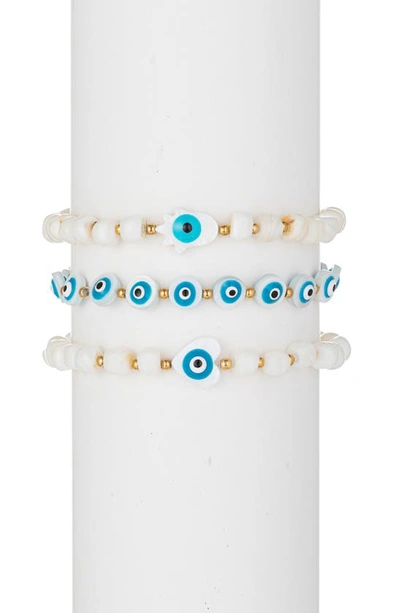 Eye Candy Los Angeles Santorini Evil Eye Beaded Bracelet Set In White