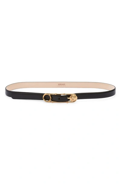 Versace Safety Pin Leather Belt In Black
