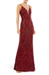 Mac Duggal Beaded V-neck Gown In Burgundy