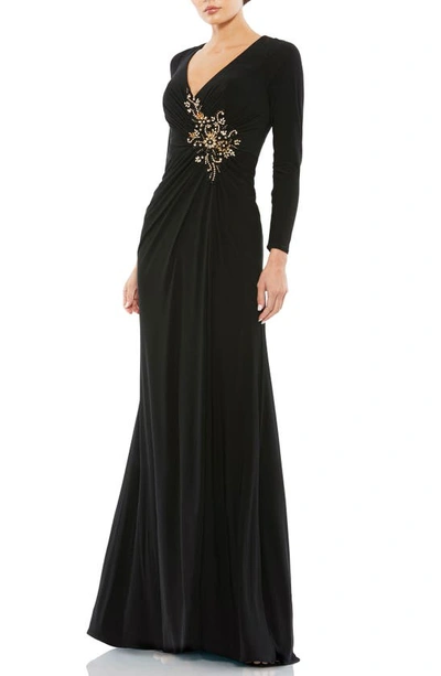 Mac Duggal Embellished Jersey Gown In Black