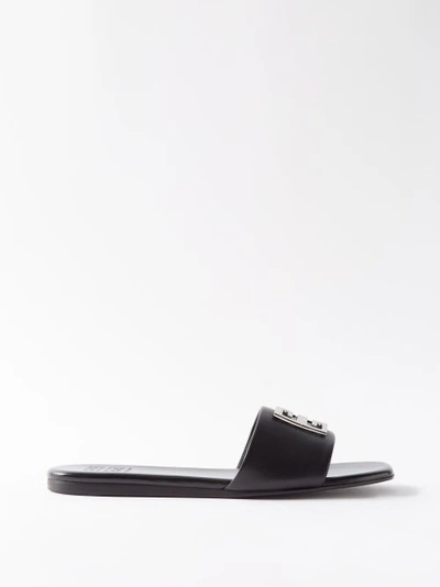 Givenchy 4g Lambskin Medallion Flat Sandals In Black