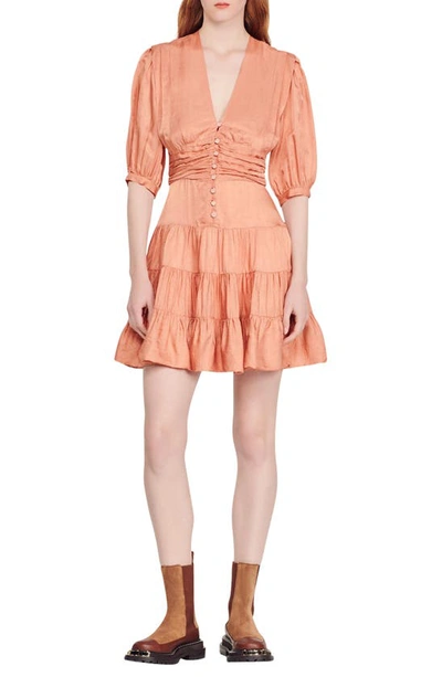 Sandro Mylene Satin Mini Dress In Salmon