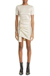 Rabanne Asymmetric Ruched Lamé Mini Dress In Silver / Gold