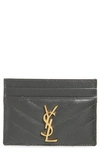 Saint Laurent Monogram Quilted Leather Credit Card Case In Dark Smog