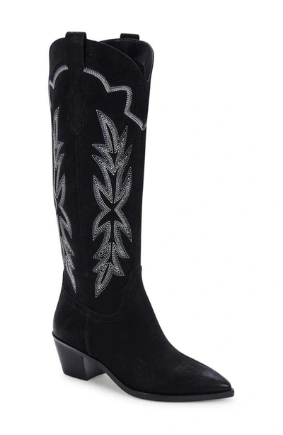 Dolce Vita Shiren Womens Leather Tall Cowboy, Western Boots In Black