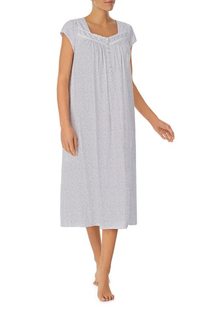 Eileen West Cotton Floral Print Cap Sleeve Nightgown In Wht/ Dits