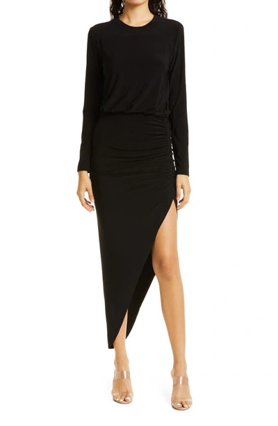 Norma Kamali Long Sleeve Side Drape Gown In Black