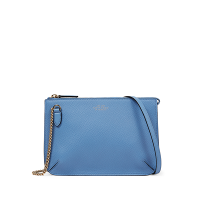 Smythson Double Pouch Crossbody Bag In Panama In Nile Blue