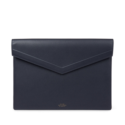 Smythson Large Envelope Folio In Panama In Navy