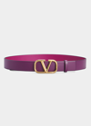 Valentino Garavani Vlogo Reversible Leather Belt In Prune/rose Violet