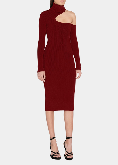 Tom Ford Cutout Ribbed-knit Turtleneck Midi Dress In Red
