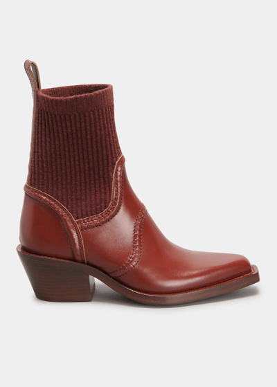 Chloé Nellie Western Sock Ankle Boots In Clay Brown