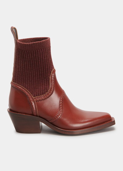 Chloé Nellie Western Sock Ankle Boots In Brown