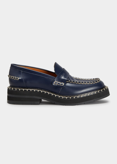 Chloé Noua Leather Penny Loafers In Ink Navy