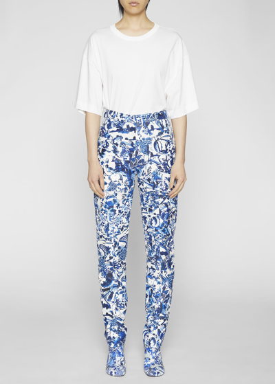 Dries Van Noten Floral-print Leather Tapered Pants In Blue ModeSens