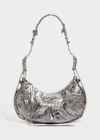 Balenciaga Cagole Xs Metallic Stud Hobo Shoulder Bag In Silver
