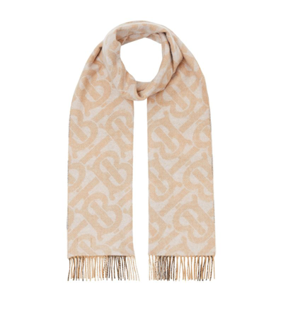 Burberry Cashmere Reversible Check And Tb Monogram Scarf In Neutrals