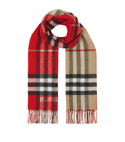 Burberry Cashmere Contrast Check Scarf In Neutrals