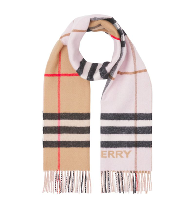 Burberry Cashmere Contrast Check Scarf In Neutrals