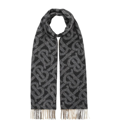 Burberry Cashmere Reversible Monogram Scarf In Black