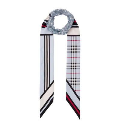 Burberry Silk Montage Print Skinny Scarf In Pale Blue