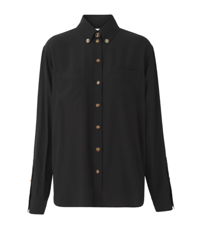 Burberry Long-sleeve Silk Shirt In Black