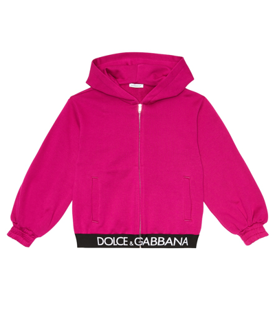 Dolce & Gabbana Kids' Logo Cotton Jersey Zip-up Hoodie In Plum