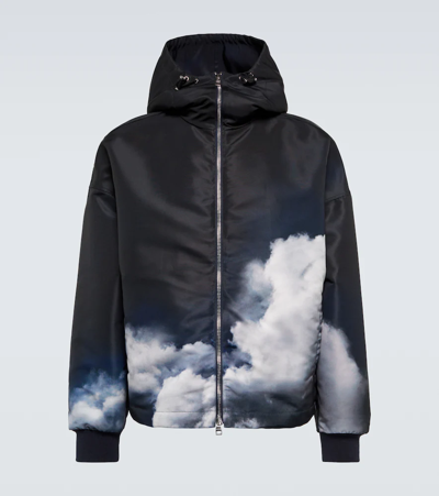 Alexander Mcqueen Long Sleeve Full Zip Storm Print Windbreaker In Blue