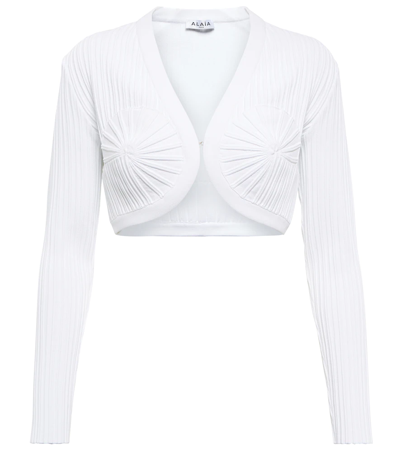 Alaïa Ribbed-knit Cropped Cardigan In Blanc