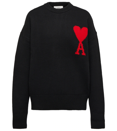Ami Alexandre Mattiussi Ami De Caur Wool Sweater In Black,red