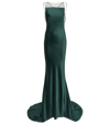 Maison Margiela Satin Open-back Trumpet Gown With Sheer Detail In Forest