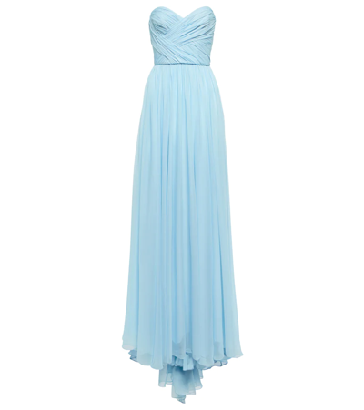 Monique Lhuillier Strapless Gown With Draped Bodice In Blue