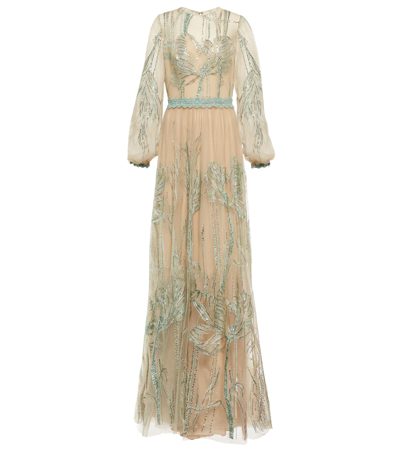 sachin and babi light blue dress Costarellos Story-telling Embroidered Tulle Dress in Green main image 1