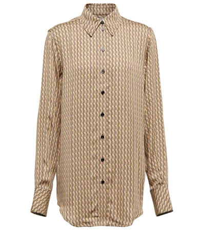 Victoria Beckham Logo-pattern Relaxed-fit Woven Shirt In Camel Dark Navy