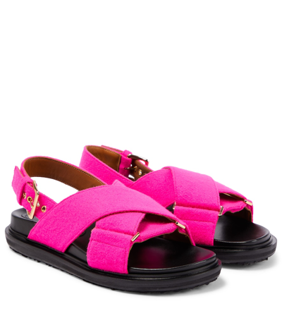 Marni Crisscross Leather Sandal With Gold-tone Buckles In Multi