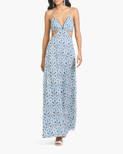 Sachin Babi Heather Deep V-neck Cutout Gown In Blue Vine